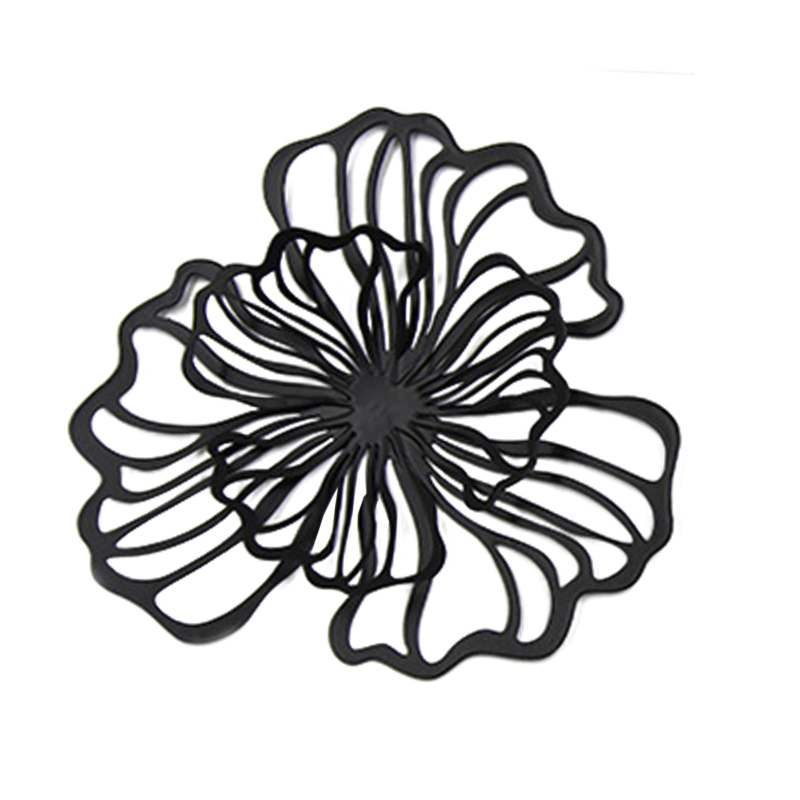 perfk Floral Wall Hanging Decor Metal Wall Art Decoration for Bathroom Living Room Black Small