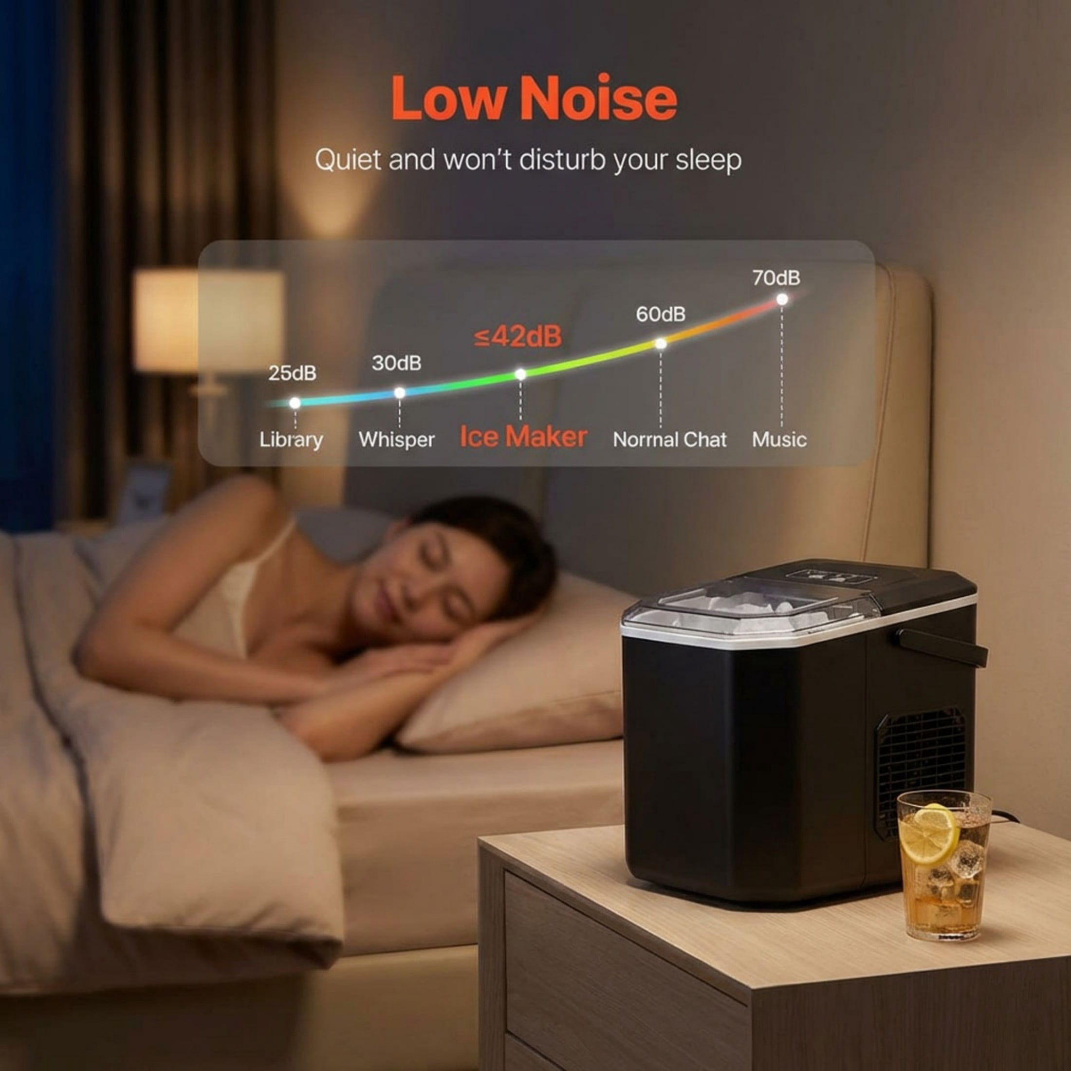 Countertop Ice Maker, 9 Cubes in 6 Mins/26lbs per Day, Self-Cleaning with 2 Bullet Sizes, for Home, Office, Party
