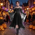 thumbnail image 2 of Renaissance Dresses for Women Fashion Off Shoulder Gothic Mesh Lace Dress Retro Party Trumpet Sleeve Halloween Costumes Steampunk Outfit Black M, 2 of 8