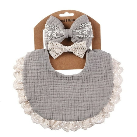 Cotton Feeding Supplies Anti-spitting Boys Girls Saliva Towel Burp Cloths Baby Headband Double Side Bibs GREY