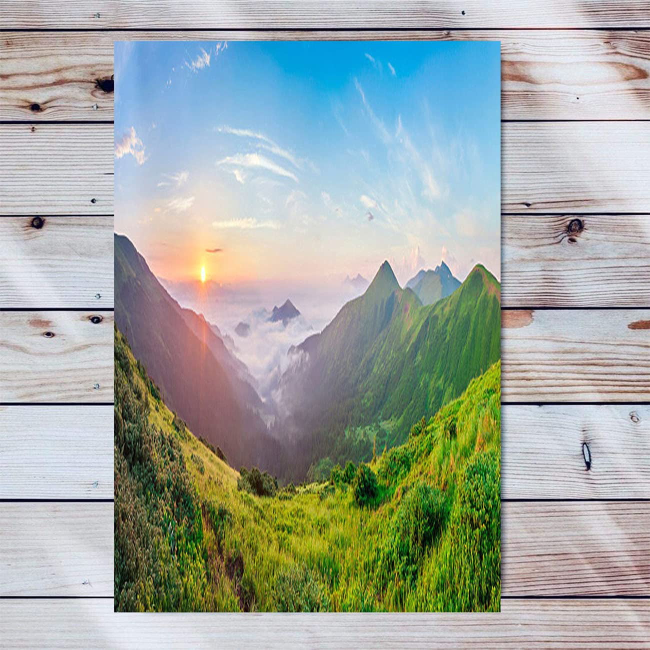 Sunrise White Canvas Wall Art Artwork Wooden Frame Painting Beautiful  Sunrise In Mountains White Fog Below Modern Artwork Framed Ready To Hang  For Bedroom Living Room Home Office Decor 16x24 Inch