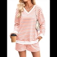 thumbnail image 3 of Conjunto de 2 Piezas de Rayas para Mujer: Sudadera de Larga y Pantalones Cortos Color Naranja XL, 3 of 10