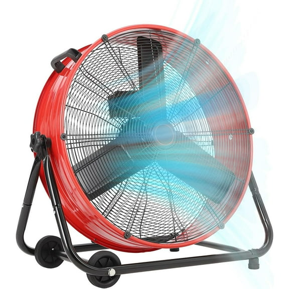 Ladcaser 24" Industrial Floor Fan with Adjustable 3-Speed 4800-8800 CFM Cooling, 360° Rotation, Portable Handle & Casters, High-Power Airflow for Workshop Factory Warehouse Basement