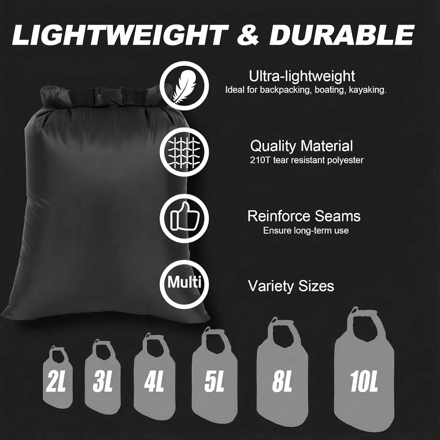 Dry Bags Waterproof Set, 6-Pack Ultralight Small Stuff Sack Water Proof Bag Sacks, Outdoor Keep Gear for Backpacking Hiking Boating Camping Travel