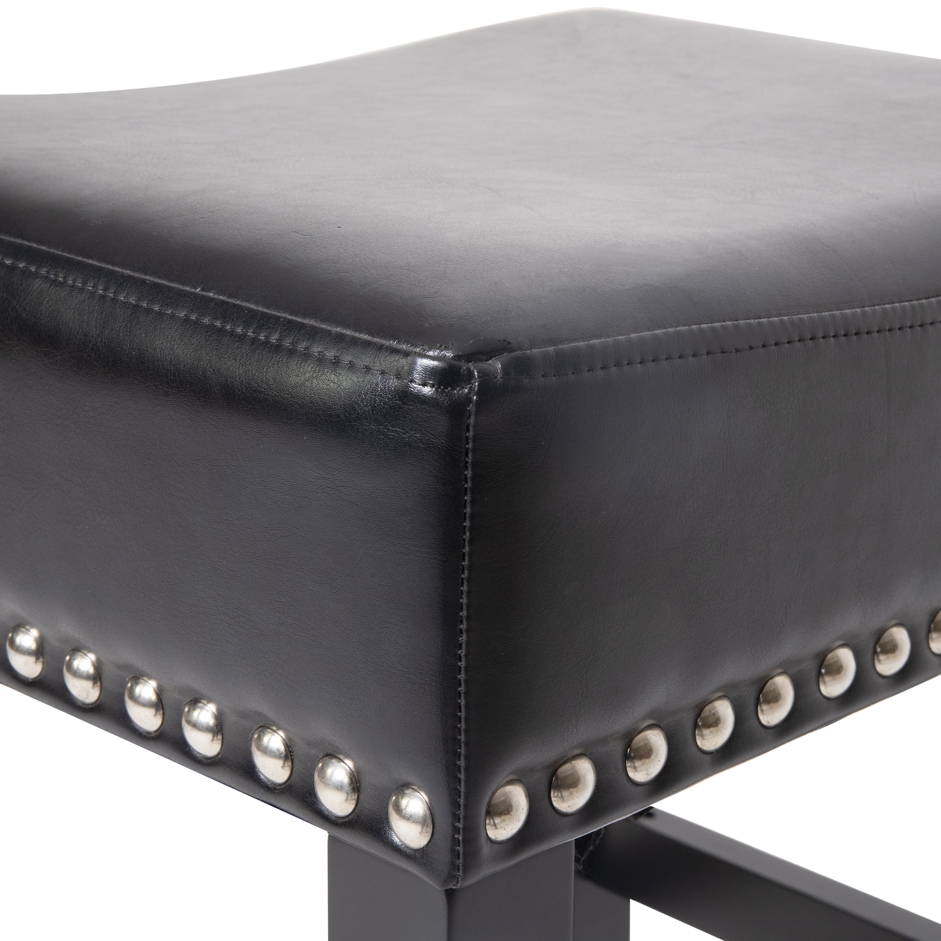 Noble House Lonnie Indoor Black Bonded Leather Backless Counter Stool