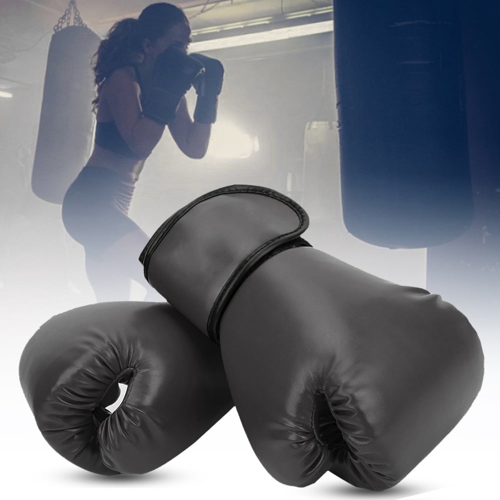 Nieyigj Professional PU Leather Boxing Gloves Breathable Sanda Sparring Sandbag Mitts Black (12.60 inches / 32 cm)