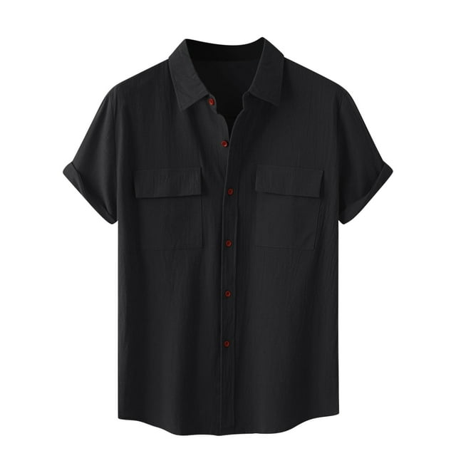 Timegard Hauts en Coton et Lin pour Femmes Col à Revers Boutons Manches Courtes Chemises Décontractées Amples avec Poches