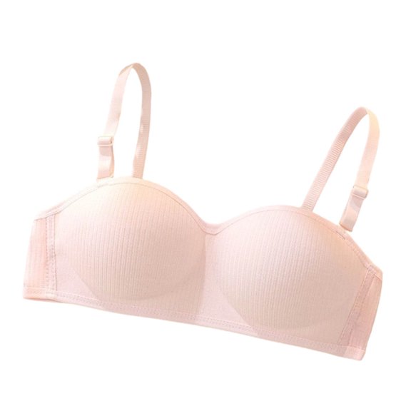Iugvhana Women's Wirefree Bra Ribbed Push-Up Removable Strap Bandeau Bra Non-Slip Comfortable No Underwire Bra Underwear Tube Tops Pink S