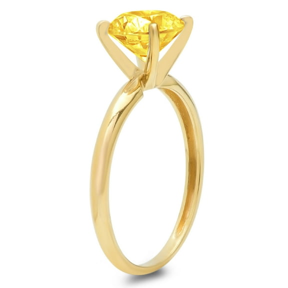 2 ct Round Cut Simulated Yellow Diamond Solitaire Engagement Ring for Women in 14K Yellow Gold
