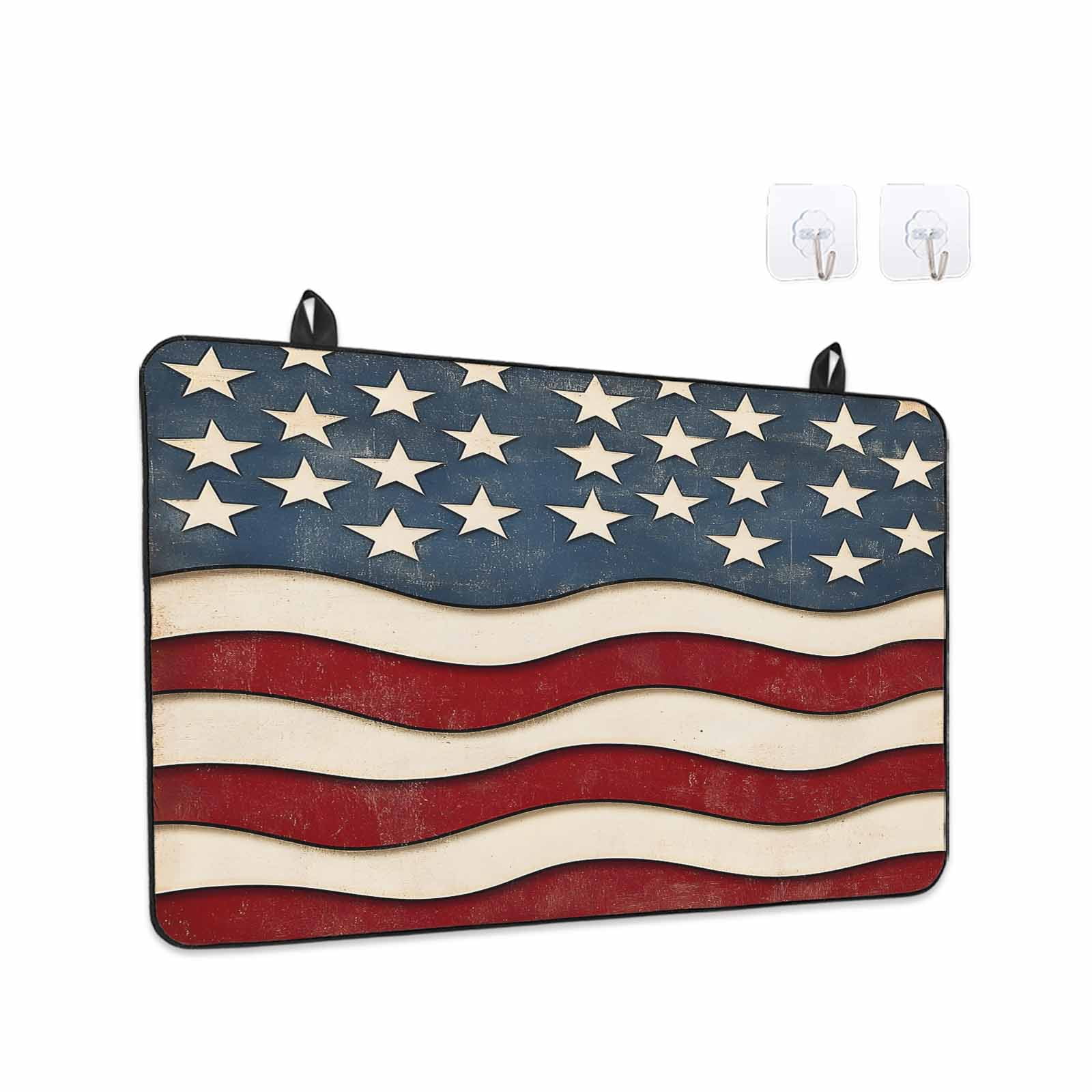 Retro American Flag Stove Top Cover for Electric Stove, Heat-proof & Non Slip Glass Top Stove Cover Protector, White Star Red Blue US Flag Kitchen Flat Cooktop Rubber Mat 24x21 Inches