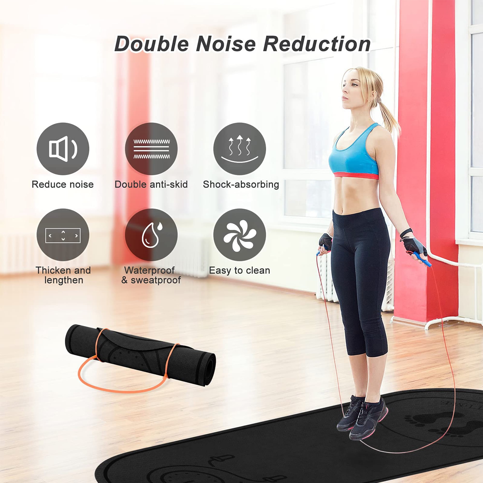 Arsvita Larger Jump Rope Mat, Non-Slip High-Density Shock Absorption Exercise Mat for Indoor Outdoor, 65"x24"
