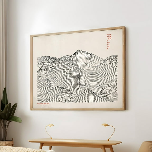 Zuno Japanese Waves by Mori Yūzan - XL Wall Poster, Vintage Japandi wall art, ocean wall art, coastal decor, Wabi Sabi, minimal ink line art – Wall Art Print, 8x12 UNFRAMED