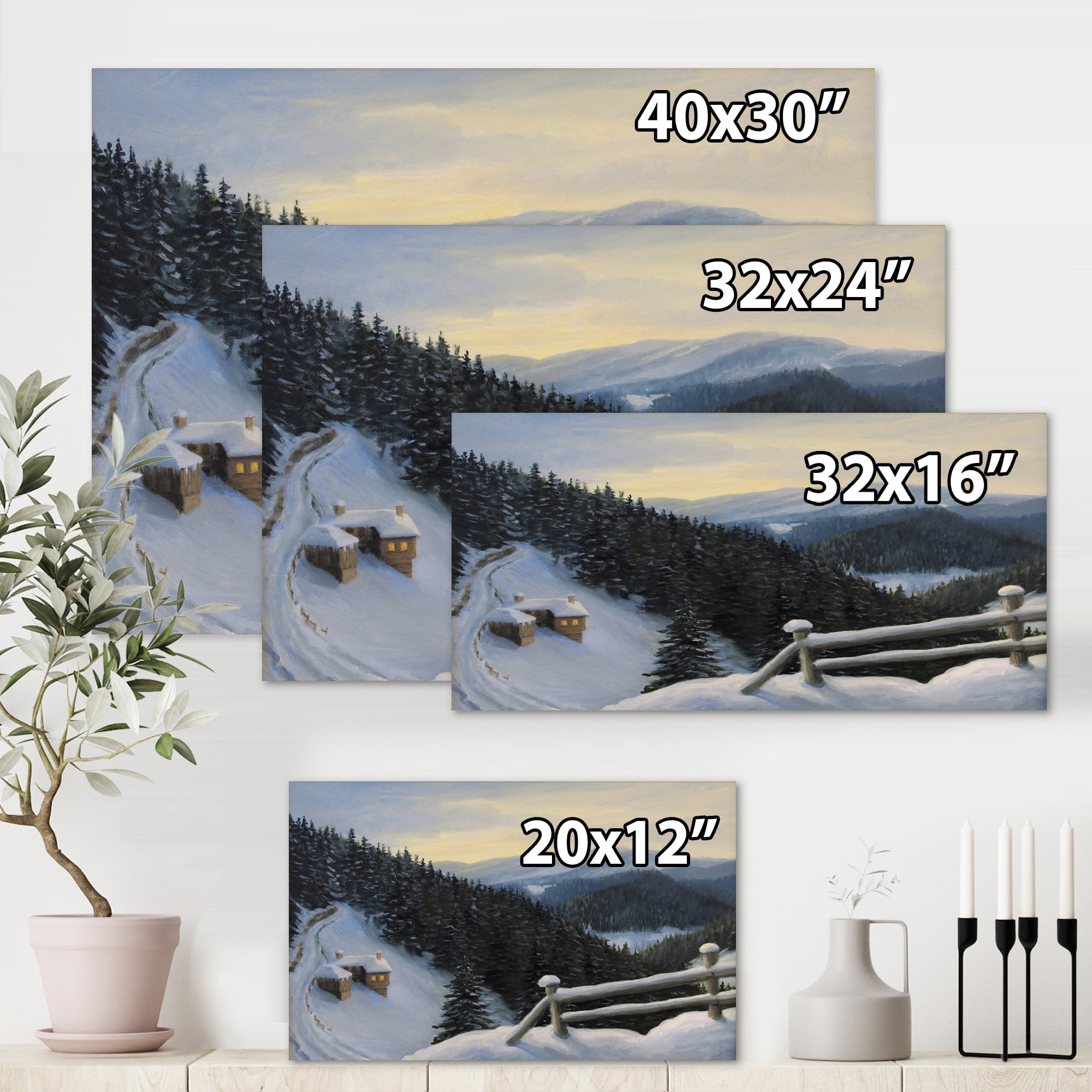 Designart ' View On Snowy Mountain Tops At Evening Glow ' Traditional Canvas Wall Art Print