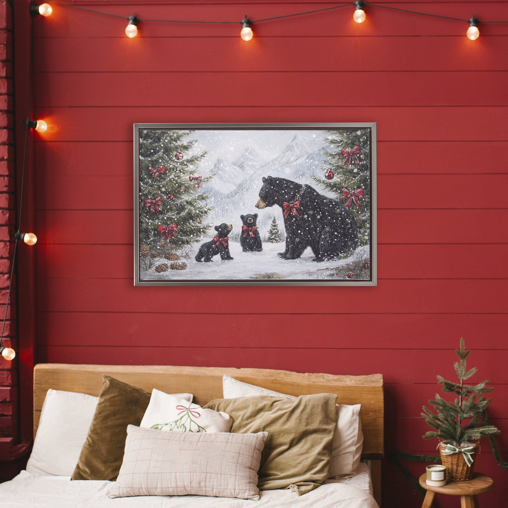 Stupell Industries Christmas Black Bears Gray Framed Floater Canvas Wall Art, design by Tina LeCour