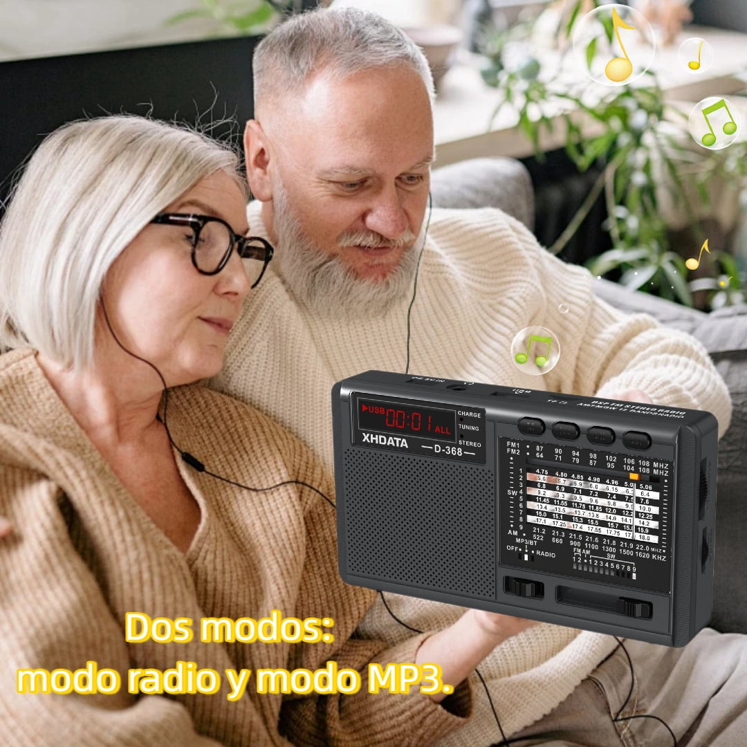 XHDATA D368 Portable Shortwave AM/FM (MW)/SW 12-Band DSP Stereo Radio, MP3 Player, Wireless Bluetooth Speaker with Rechargeable Battery, Multimedia Speaker, Supports Micro SD Card and USB Flash Drive