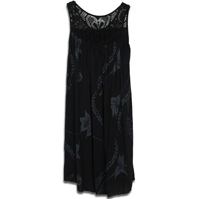Innerwin Robes en Dentelle Patchwork Robe d'Été pour Femmes Col Rond Froncé Robe Débardeur Noire 2TG