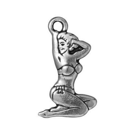 Fine Silver Plated Pewter Pin Up Girl Tattoo Charm 25mm (1)