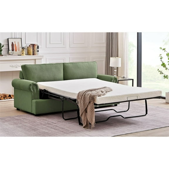 US Pride Furniture Viviana 76" W Polyester Cushion Back Sofa Bed, Dark Green