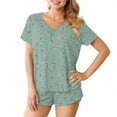 thumbnail image 4 of QATAINLAV Womens Two Piece Outfits Summer, Casual Short Sleeve Tees and Shorts Lounge Set Trendy Printed V Neck Shirts Matching Shorts Pajamas Sets, Mint Green, XL, 4 of 9