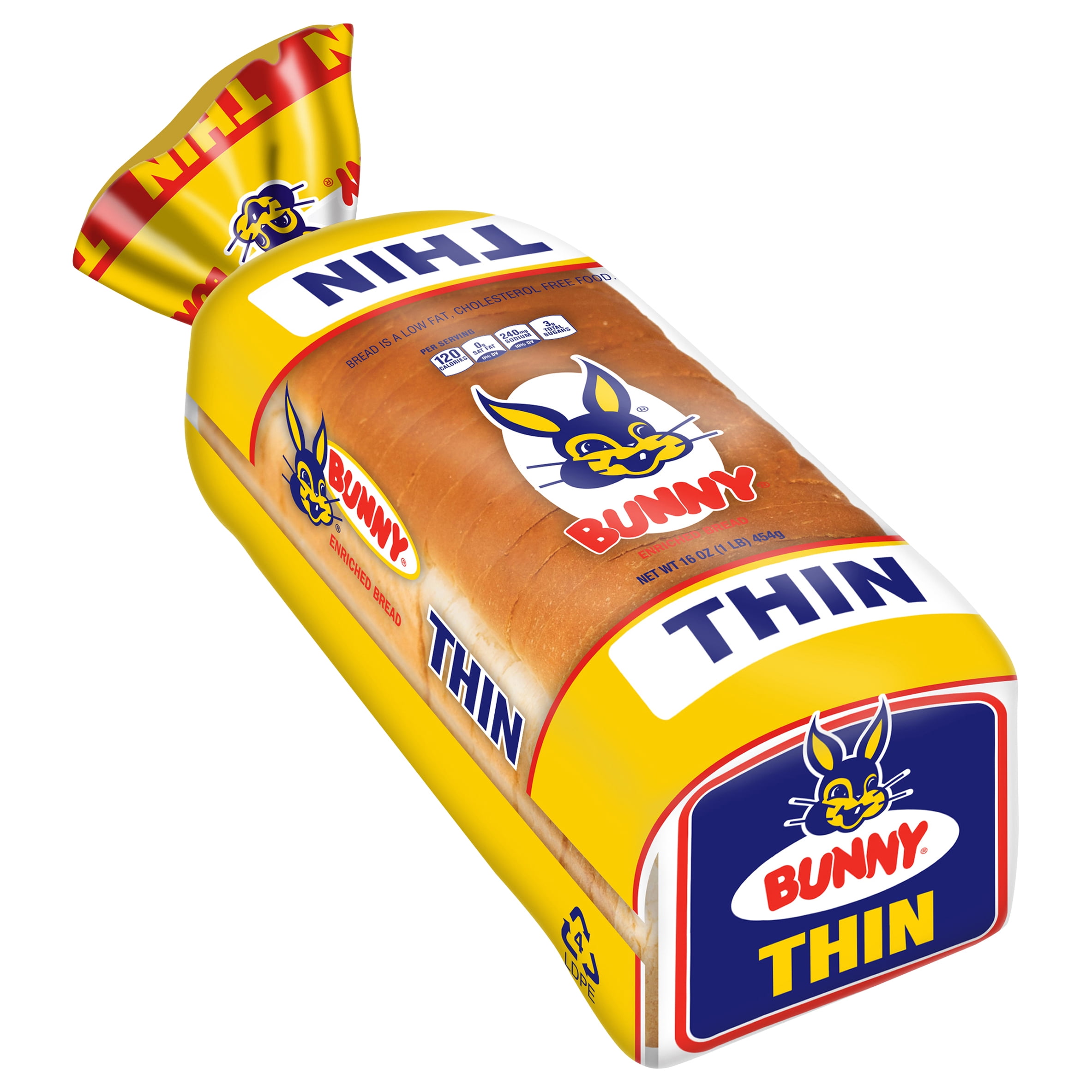 Bunny Bread Thin Sliced, Enriched Sliced White Bread, 16 oz Loaf