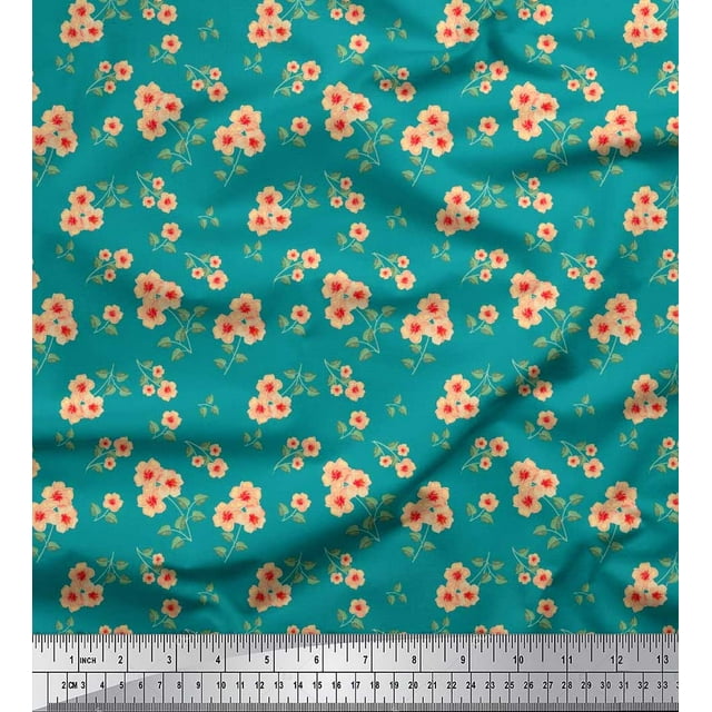 Soimoi polyester Crepe Fabric Leaves & Flower Floral Print Fabric by Yard 42 Inch Wide