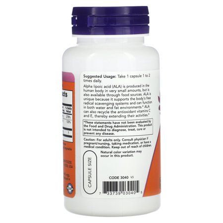 NOW Foods アルファリポ酸 100mg 60粒 ベジカプセル ナウフーズ ALPHA LIPOIC ACID 100mg 60vegcapsules