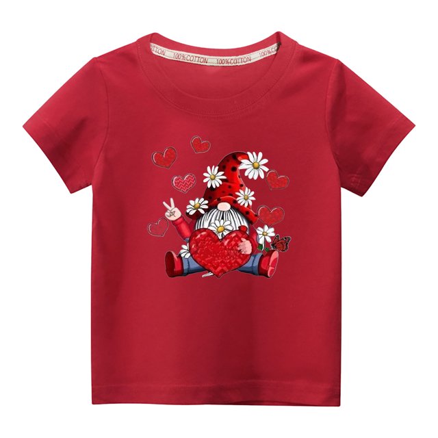 Penkiiy Haut à Manches Courtes Imprimé Col Rond Mignon pour Garçons et Filles 7-8 Ans Rouge