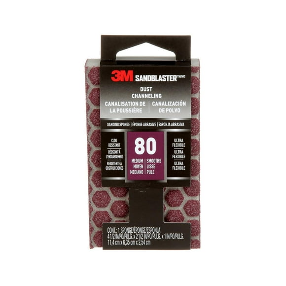 3M™ SandBlaster™ Ultra Flexible Sanding Sponge 20908-80-UFS, Dust Channelling, 80 Grit, 10/Case