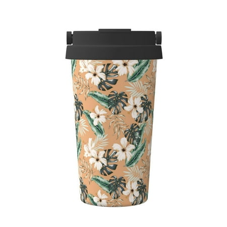 

KLL Tropical Leaves Flower Pattern Stainless Steel Vacuum Insulated Tumbler - Carry Insulated Coffee Mug - Reusable Insulated Cold Brew Iced Coffee Cup Thermos