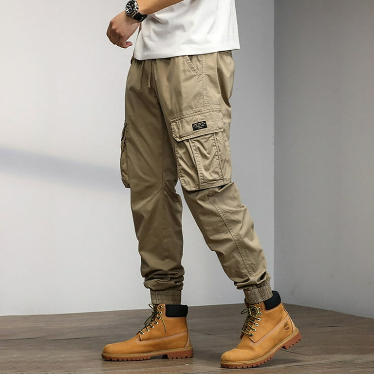 Mens Sweatpants Cargo Pocket Men Casual Fashion Solid Lace-up