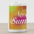 thumbnail image 3 of Hello Summer Ceramic Toothbrush Holder, Colorful Colors Abstract Backdrop Typographic Concept, Decorative Versatile Countertop for Bathroom, 4.5" X 2.7", Hot Pink Marigold, 3 of 4