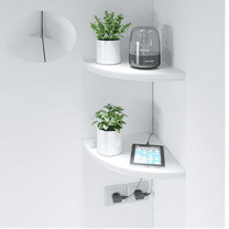 Corner Shelf Invisible Wall Mounted Shelves Radial Shape Cable Wire Hole Patt Perfect for Bedroom Bathroom Living Room Kitchen 17 Inch Set of 2 White