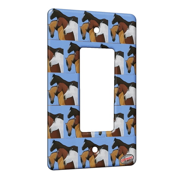 KuzmarK™ 1 Gang Rocker Wall Plate - Four American Quarter Horses Horse Modern Art by Denise Every