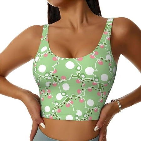 Sports Bra for Women  cute frog green funny Sports Bras for Women High Support  Workout Yoga Tank Tops Woman With Removable Cups