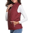 thumbnail image 3 of Women'S Stand Collar Zipper Padded Quilted Vest with Pockets Wine Red XXL, 3 of 9