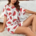 thumbnail image 6 of Bingfone Watermelon Print Pajamas Sets for Women Soft Short-Sleeved Pjs with Lounge Shorts Two Piece Sleepwear, 6 of 8