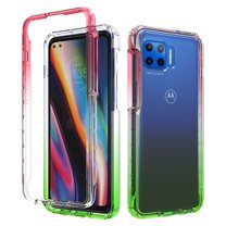 Moto G 5G Plus Case, Moto One 5G Case, Rosebono Full-Body Rugged Ultra Transparency Hybrid Protective Case With Built-in Screen Protector for Motorola One 5G / G 5G Plus (Red/Green)