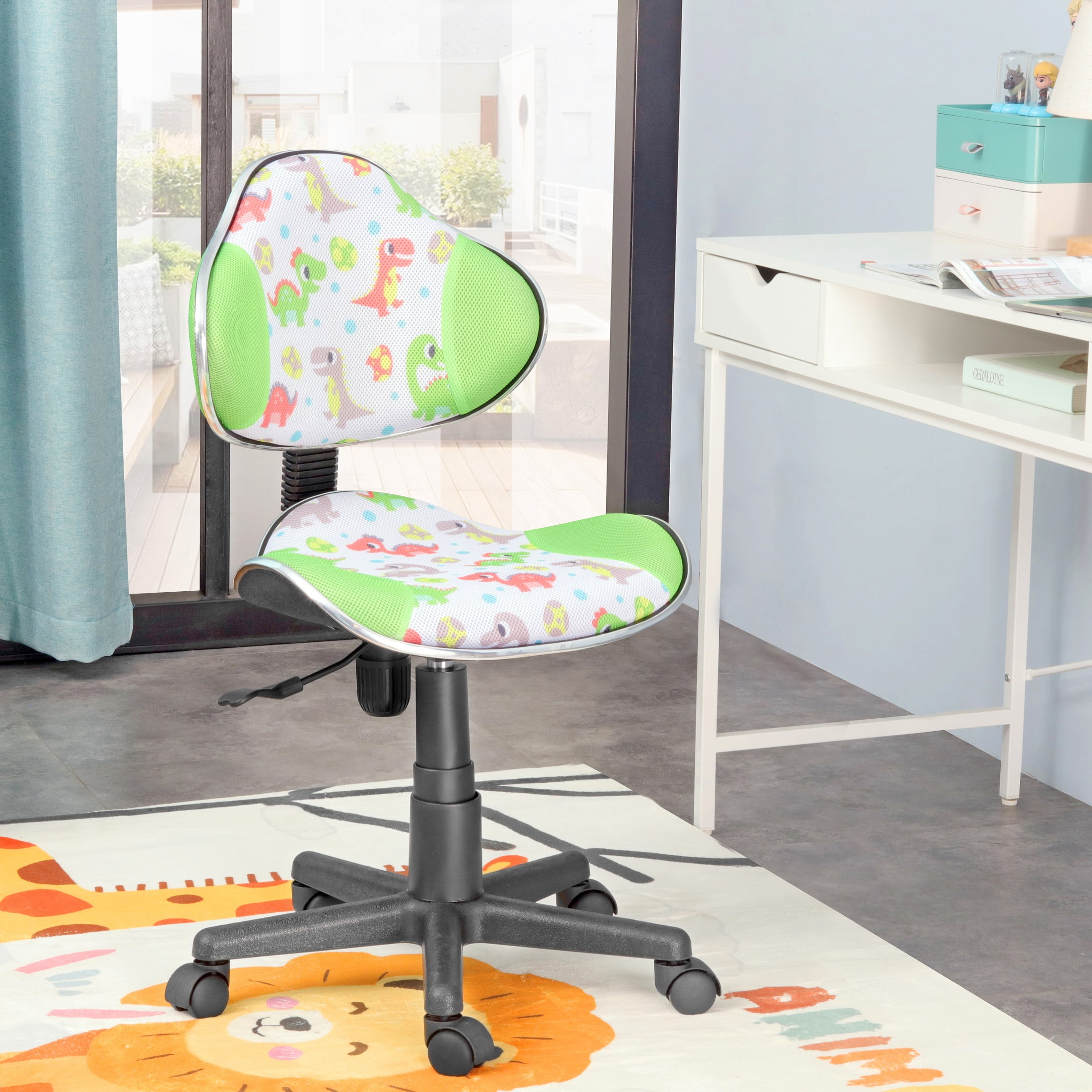 JJS Home Office Low Back Computer Executive Chair, Ergonomic Mesh Chair with Extra Large Base and Pads, GreenDinosaur