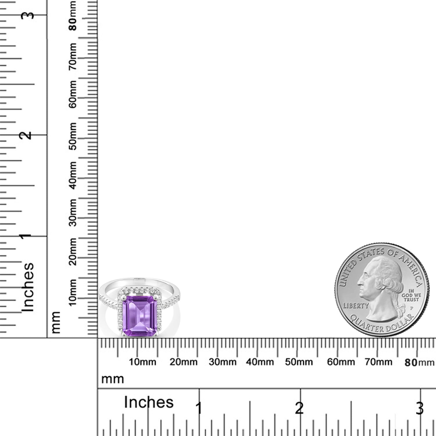 Gem Stone King 925 Sterling Silver Purple Amethyst Engagement Ring for Women (3.86 Cttw, Emerald Cut 10X8MM, Gemstone February Birthstone, Size 5)
