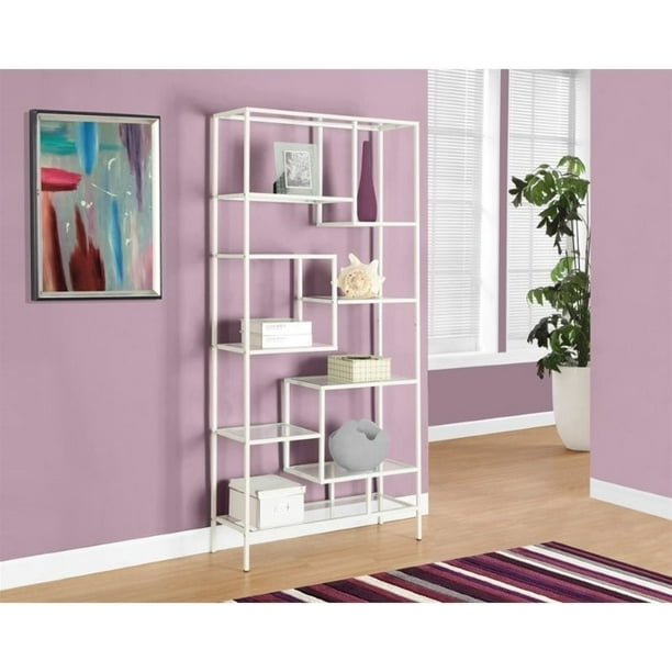 Scranton Co Metal Bookcase In White, Pink Metal Glass Shelves