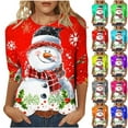 thumbnail image 6 of Bcresic Women's Christmas Snowman Tops Womens Crewneck 3/4 Sleeve Tshrit Cute Xmas Tree Snowflake Graphic Shirts Trendy Festival Printed Tunic Top Fall Basic Tee Casual Blouses,Blue,X-Large, 6 of 6