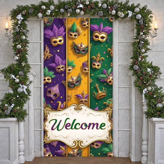 Colorful Lobster Mardi Gras Banner Cartoon Festival Display Beaded Necklace Gold Ornament Lobster Backdrop for Mardi Gras Celebration Carnival Party Photo Shoot