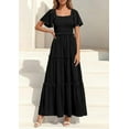 thumbnail image 5 of PRETTYGARDEN Summer Dresses for Women Boho Swiss Dot Smocked Square Neck Short Sleeve Spring Wedding Guest Maxi Dress, 5 of 10