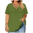 thumbnail image 2 of Hecho para Más Camisa Mujeres de Cuello en V de Gran Tamaño de Manga Corta Top Sólido, Base de Verano Deportivo Tee para el Uso Diario Y Casual Del Hogar, Bastidor de Imitación Ligero, 2 of 7