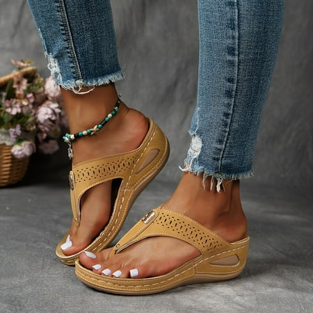 

Women s Wedge Flip Flops Solid Color Slip On Summer Slide Sandals Casual Outdoor Beach Slide Shoes