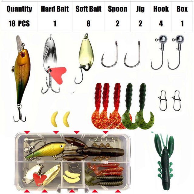 Fishing Lure Set 18/21/59/142pcs Mixed VIB Lure Kit Soft Lure Minnow Popper Hooks All Fishing Accessory Fresh Water 18PCS