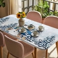 thumbnail image 3 of Blue Christmas Snowman Table Cloths for 6 Foot Rectangle Tables, Xmas Tree Elk Gifts Snowflake Ombre Patio Waterproof Elastic Fitted Tablecloths, Washable Rectangular Table Cover for Camping, 3 of 8