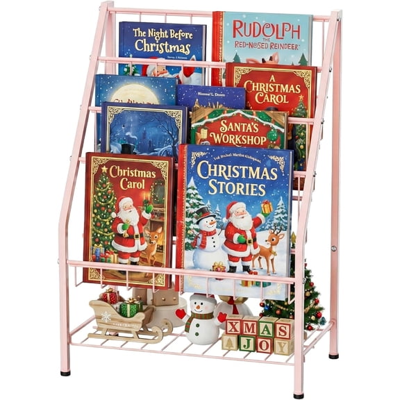 Bookshelf for Girls, 4-Tier    Bookcase Rack with  Storage Organizer in Playrooms  Clasroom Corner Library for   Young  (24.92 inch, )