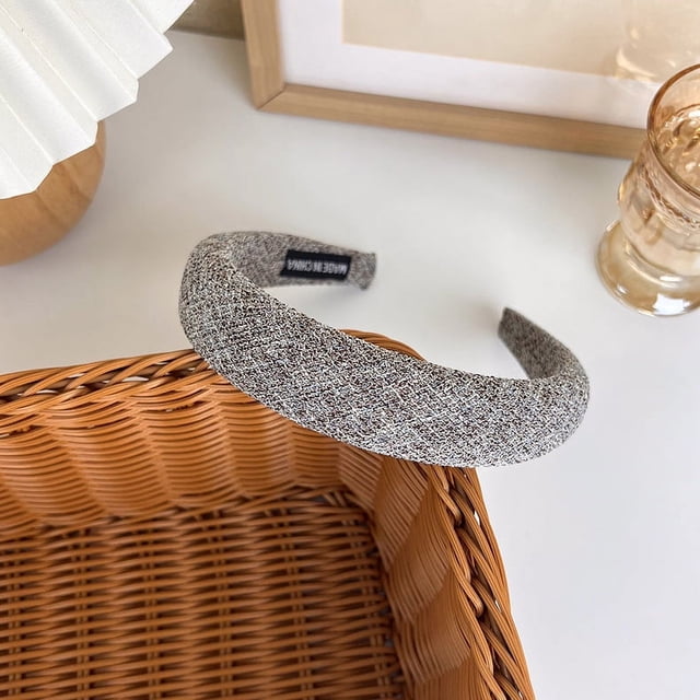 Diadema de lana a cuadros estilo vintage para mujer, diadema de esponja con ala ancha y parte superior de cráneo alto, accesorio de moda