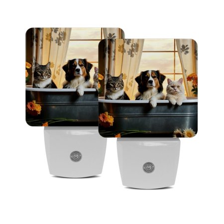 

Night Lights Plug Into Wall [2 Pack] Night Light for Kids LED Nightlight with Dusk to Dawn Sensor for Bathroom Decor Children Room Cartoon Animal Bath Farmhouse Cat Dogs Lovely